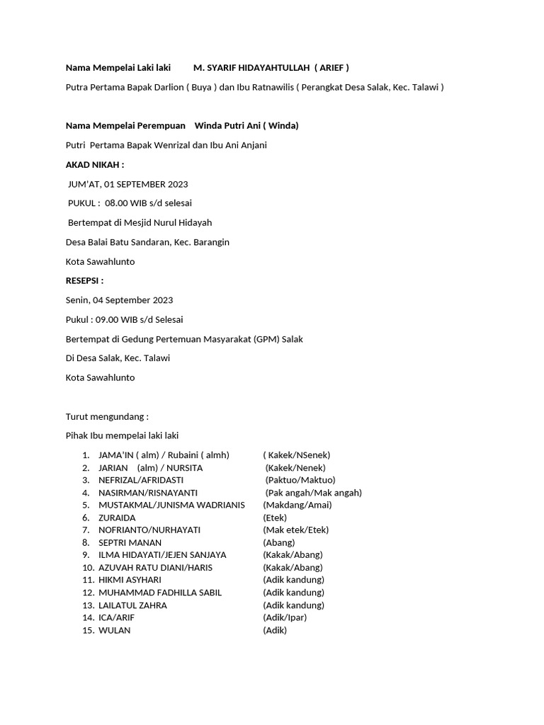 Undangan Ibuk Rat Salak | PDF
