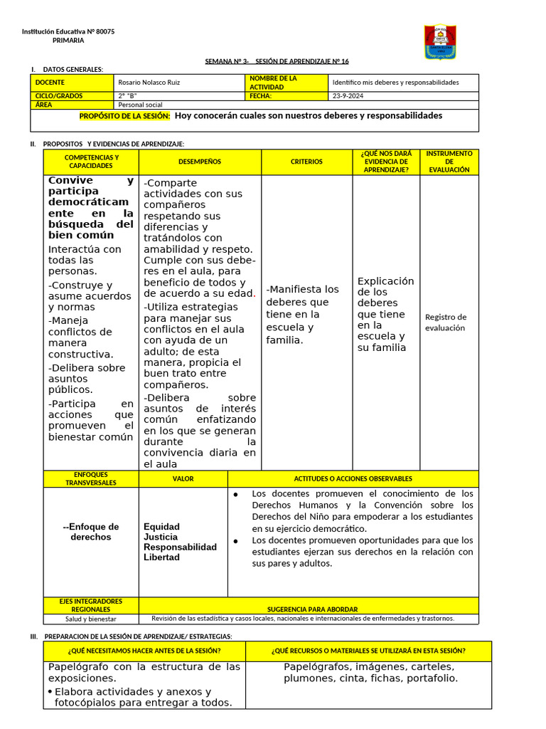 2º SESION Identifico Responsabilidades 23-9 | PDF | Escuelas | Evaluación