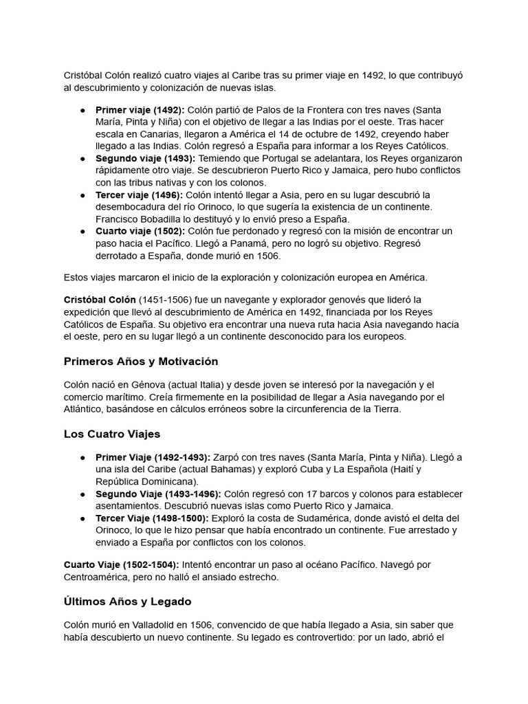 Viajes de Cristóbal Colón al Caribe | PDF | Cristobal colon ...