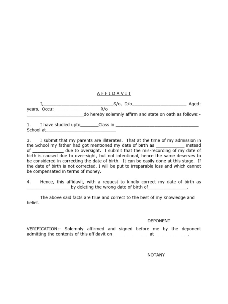 Affidavit for Date of Birth Correction | PDF
