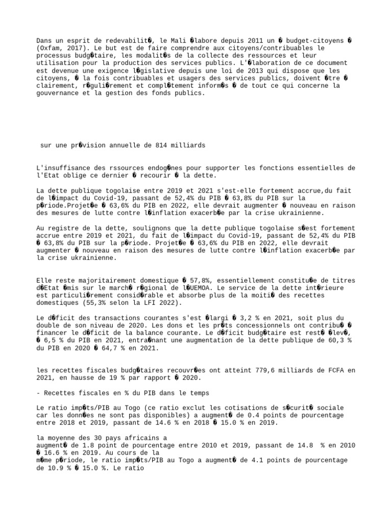 État de la dette publique au Togo | PDF | Impôts | Dettes