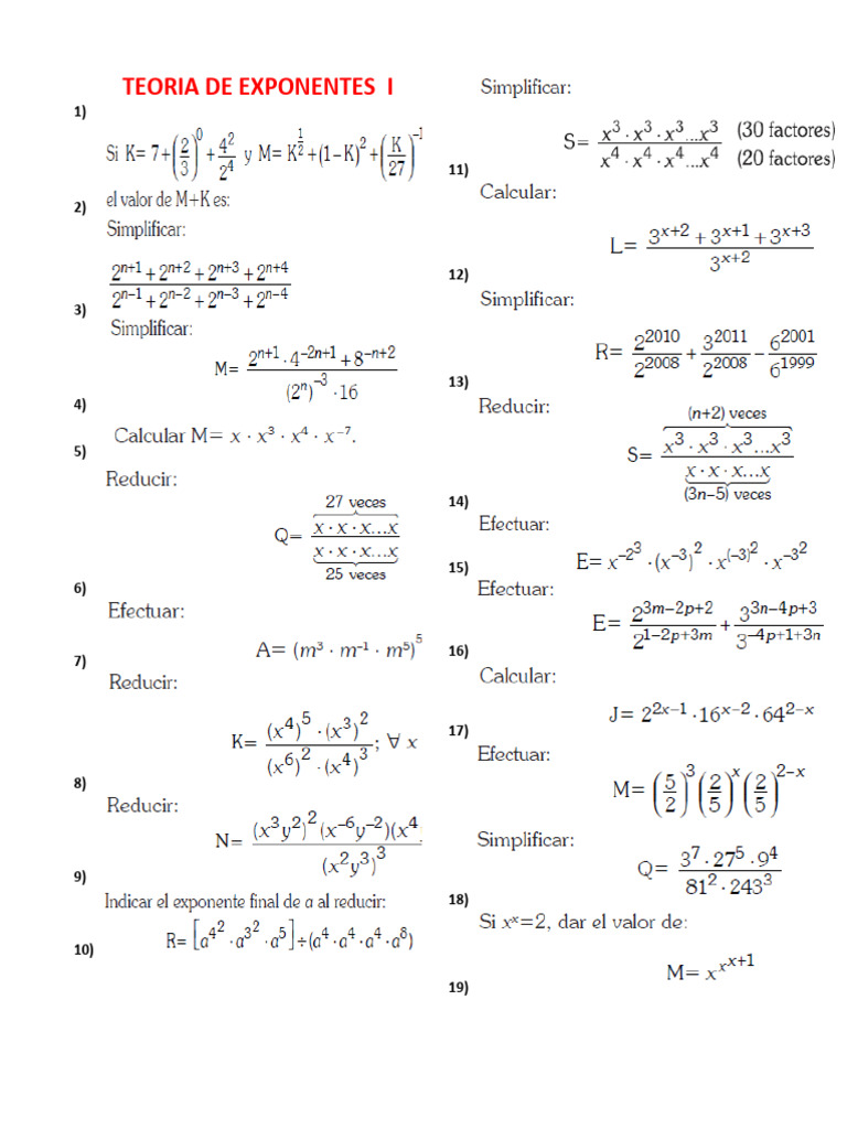 Ejercicios Sobre Teoria De Exponentes Pdf