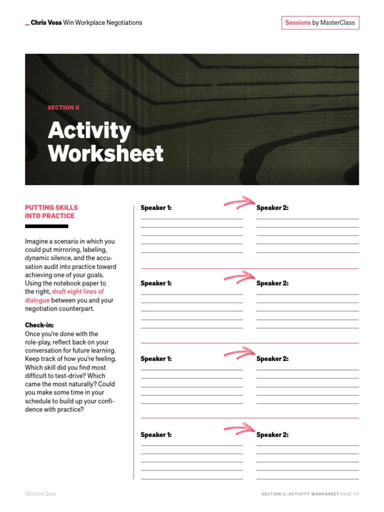 MasterClass Negotiation Activity Worksheet | PDF