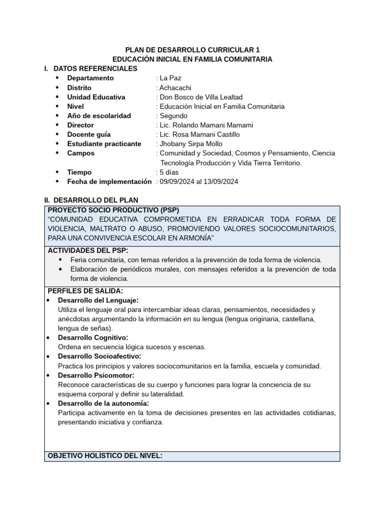 Plan Curricular Educación Inicial 2024 | PDF | Educación de la primera ...