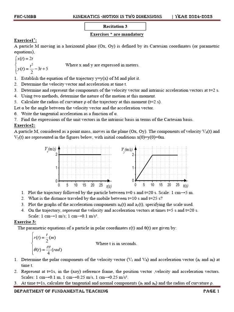 Recitation N 3 (2024-2025) | PDF | Acceleration | Euclidean Vector