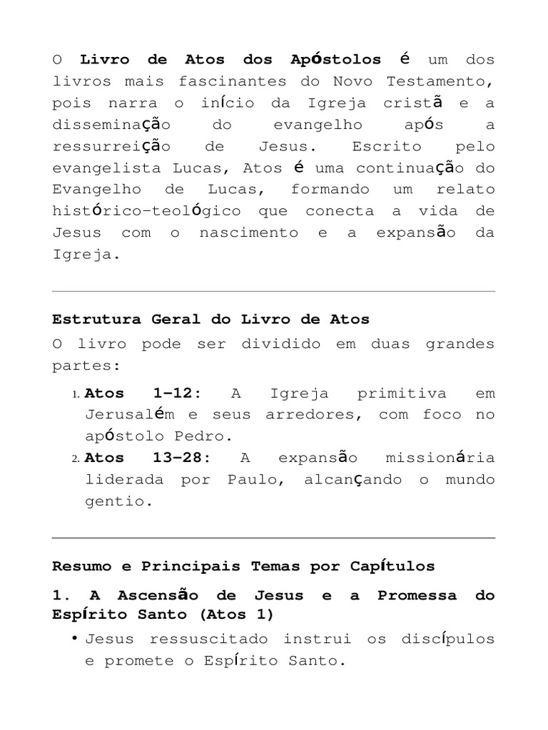 Estrutura e Temas do Livro de Atos | PDF | Atos dos apóstolos ...