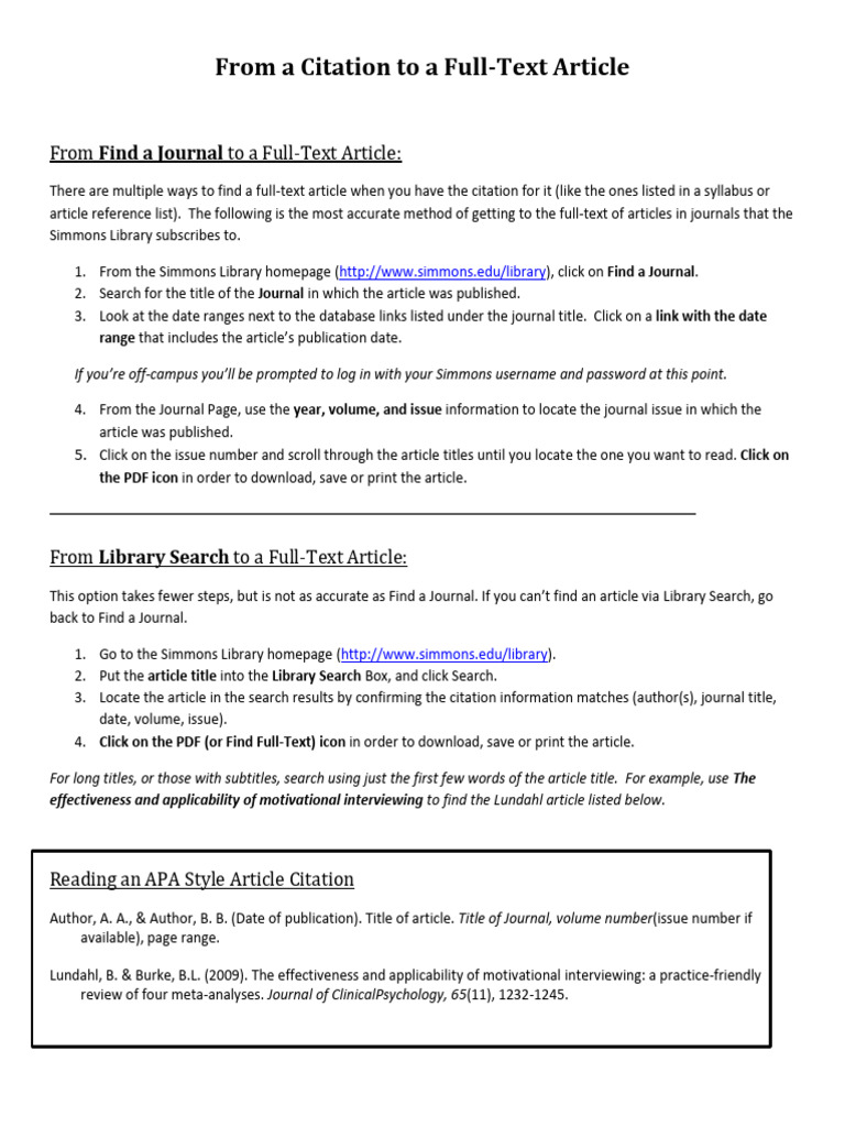 From A Citation To A Full-Text Article | PDF