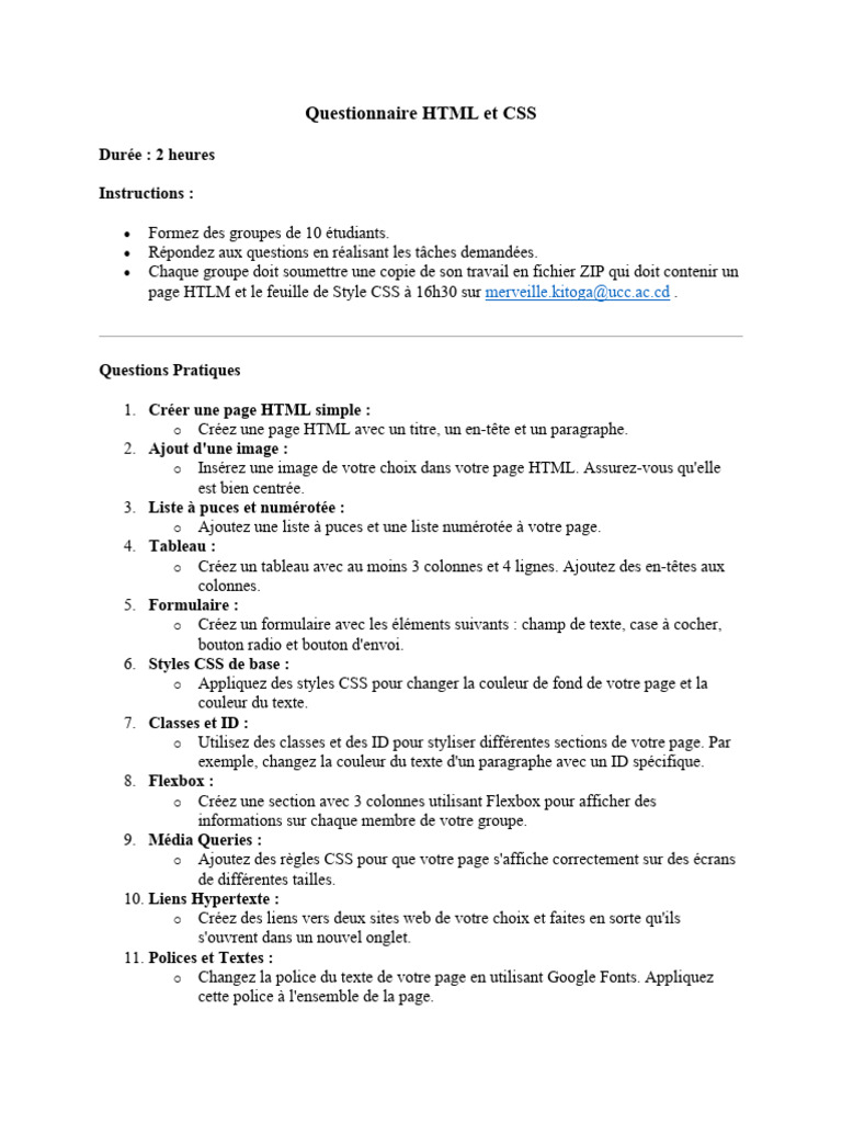 Questionnaire Pratique HTML et CSS | PDF | Html | Programmation web