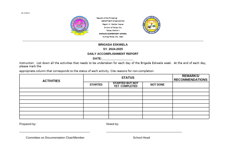 Brigada eskwela form 6 daily accomplishment report pdf