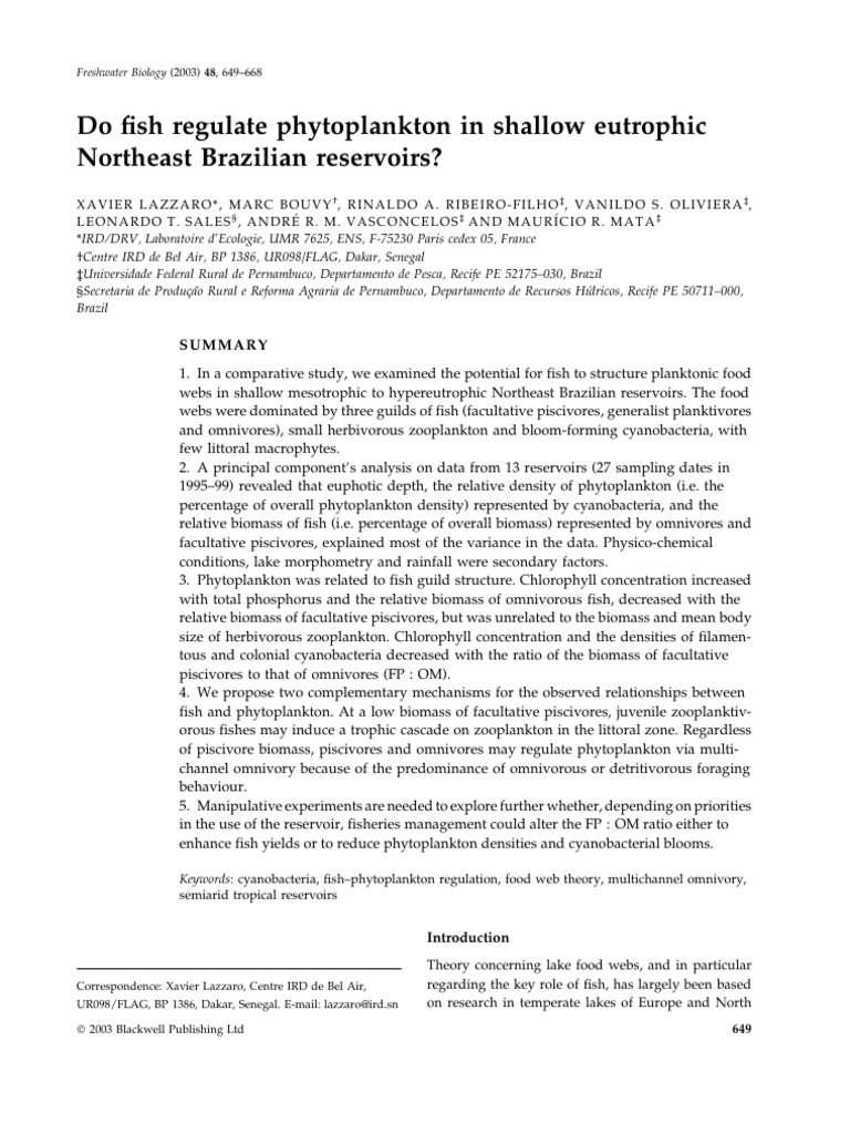 Lazzaro etal FWB 2003 Do fish regulate phytoplankton | PDF | Food Web ...