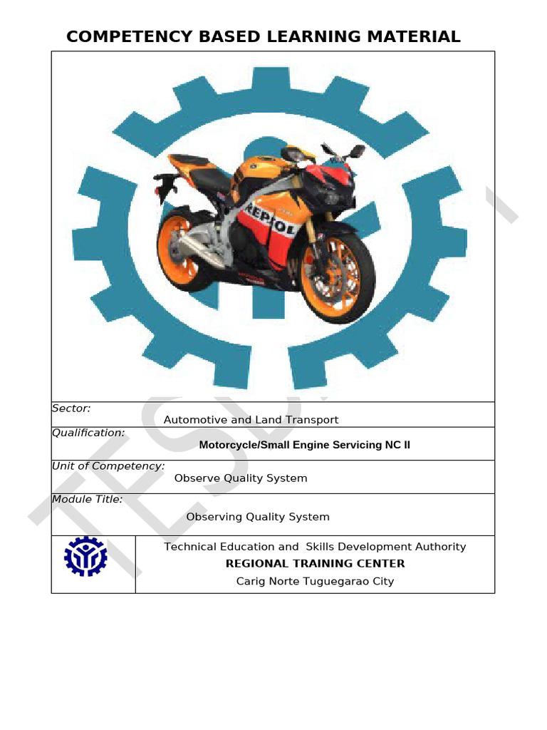 Motorcycle Quality System Training Module | PDF | Iso 9000 | Tire
