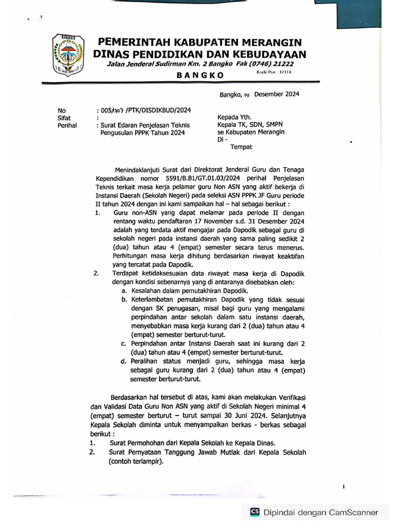 Surat Edaran Edaran PPPK Tahun 2024 | PDF