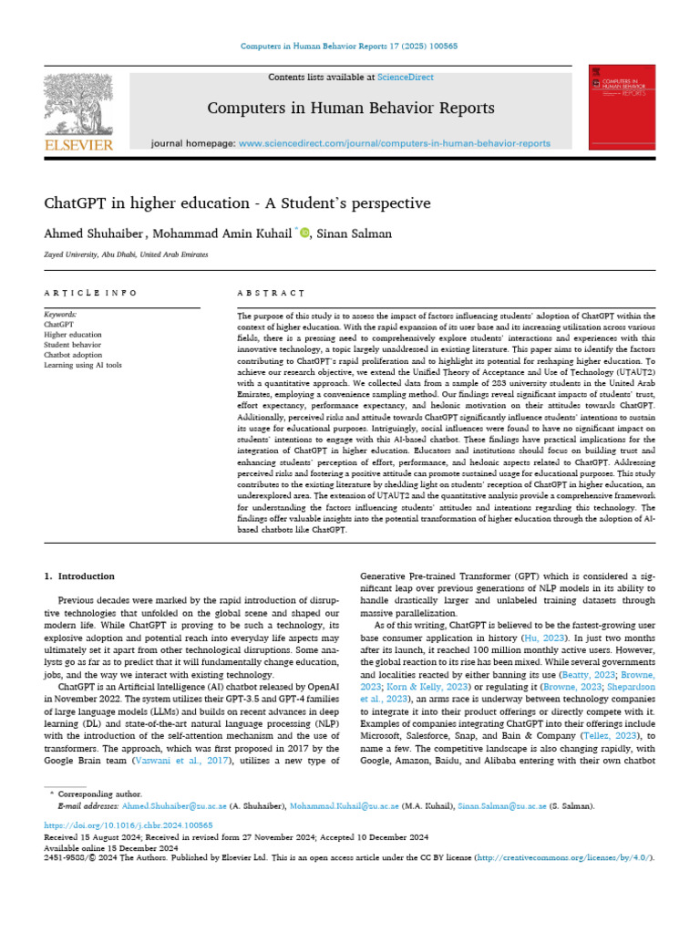 ChatGPT's Impact on Higher Education | PDF | Attitude (Psychology ...