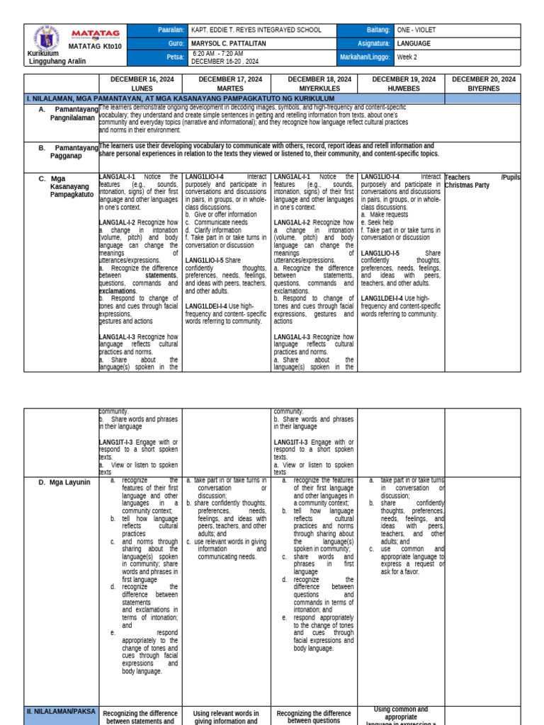 Language Learning Curriculum Overview | PDF | Conversation | Gesture
