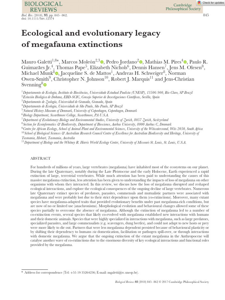 Megafauna Extinction Impacts | PDF | Megafauna | Parasitism