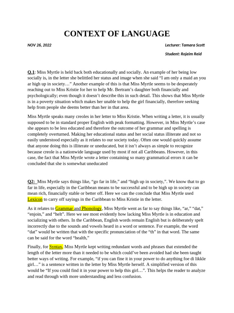 CONTEXT OF LANGUAGE | PDF | English Language | Word