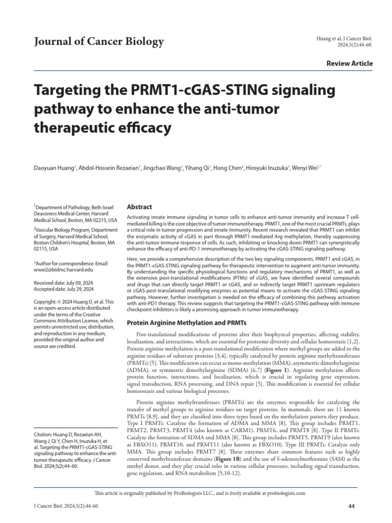 Targeting The PRMT1-CGAS-STING Signaling Pathway To Enhance The Anti ...