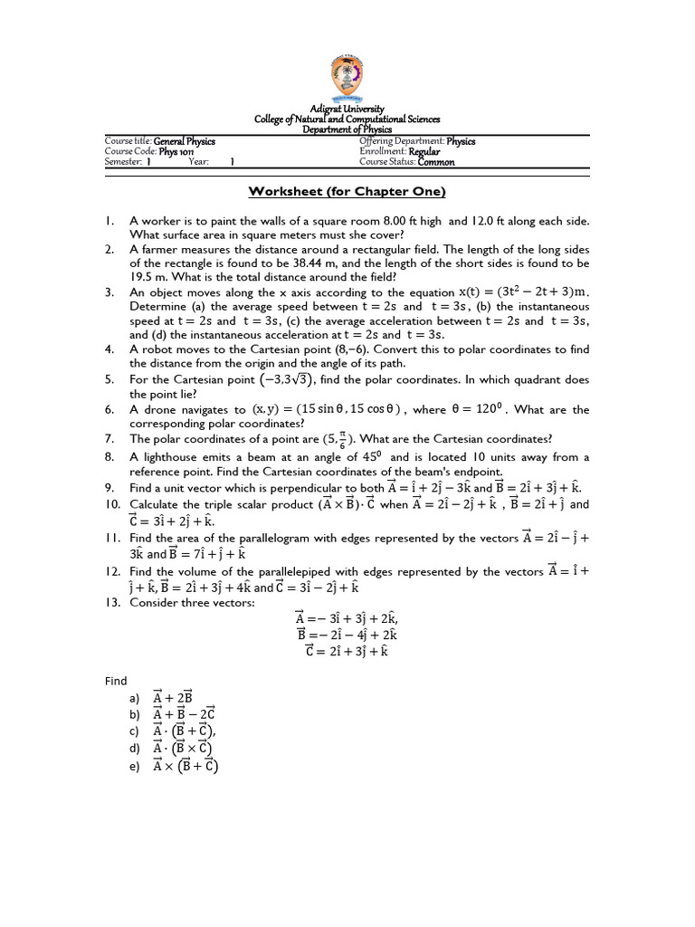 Worksheet (For Chapter One) | PDF | Coordinate System | Euclidean Vector
