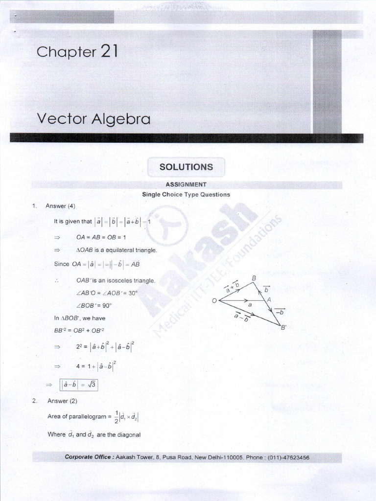 Vector Algebra - Solution | PDF
