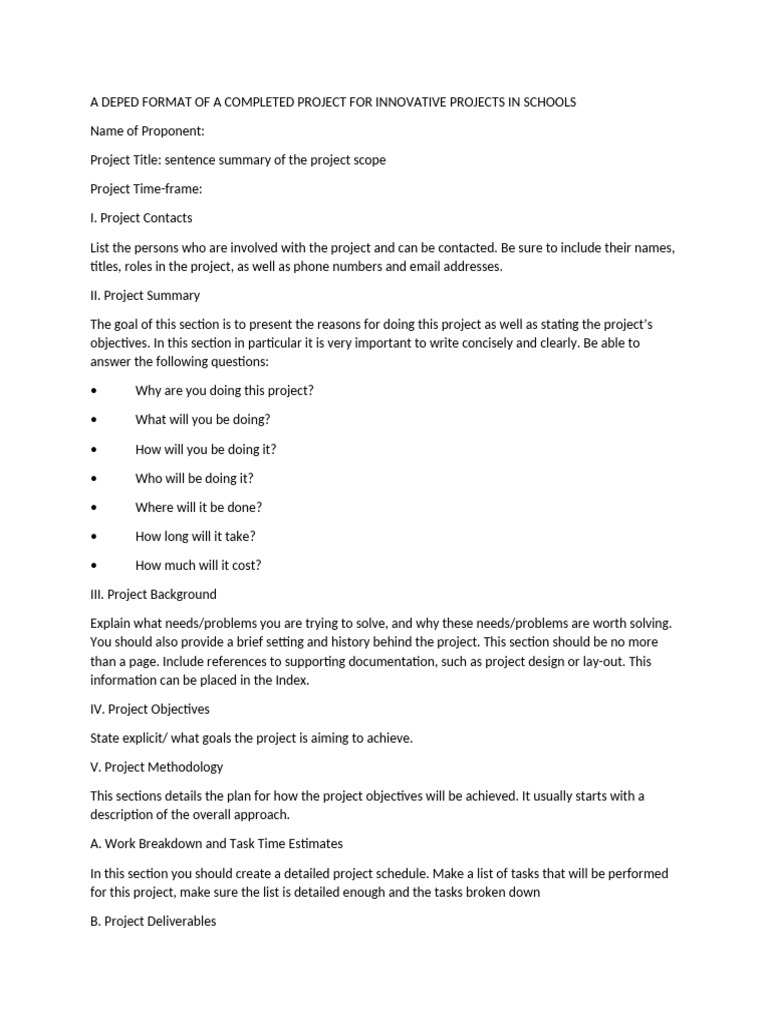 A Deped Format of A Completed Project For Innovative Projects in ...