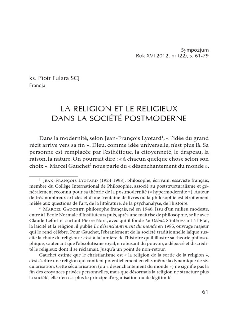 Religion et société postmoderne : enjeux actuels | PDF | Dieu | Église ...