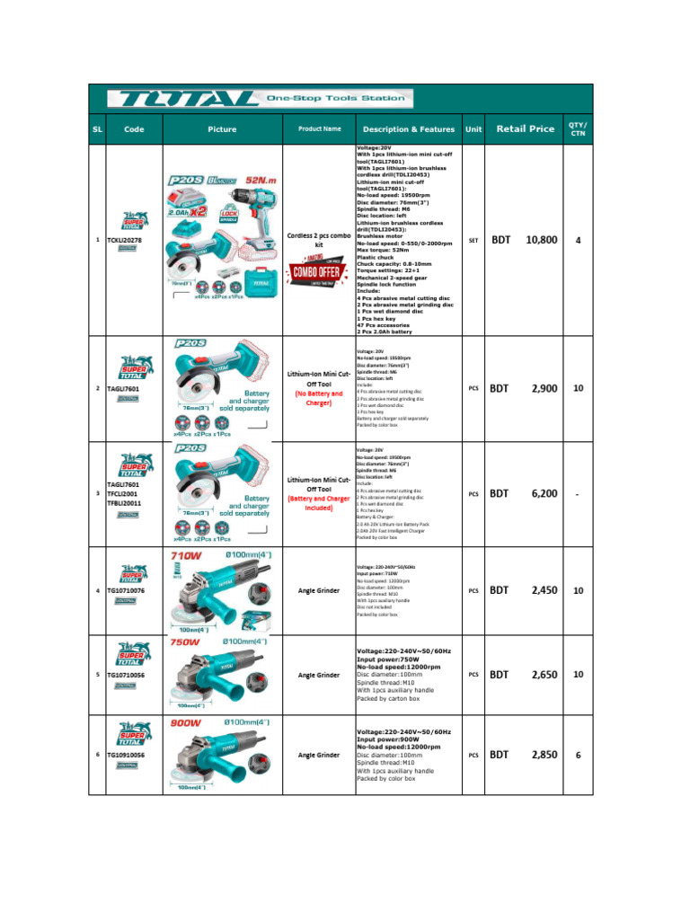 Total Tools Price List 2024 | PDF | Drill | Battery Charger