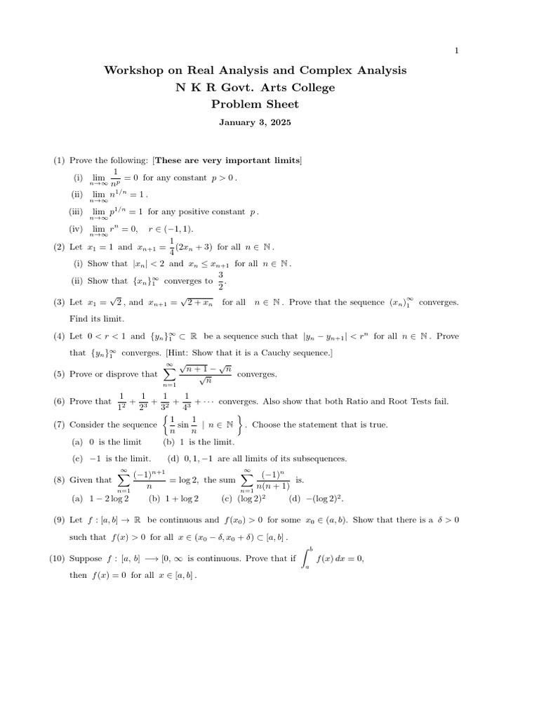 Problem Sheet Ws NK R | PDF | Mathematical Objects | Real Analysis