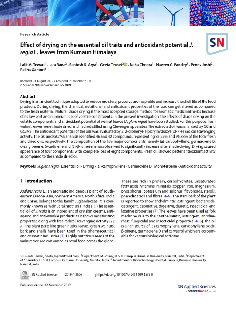 Juglans Paper Published in SN Applied Sciences 2019 | PDF | Walnut