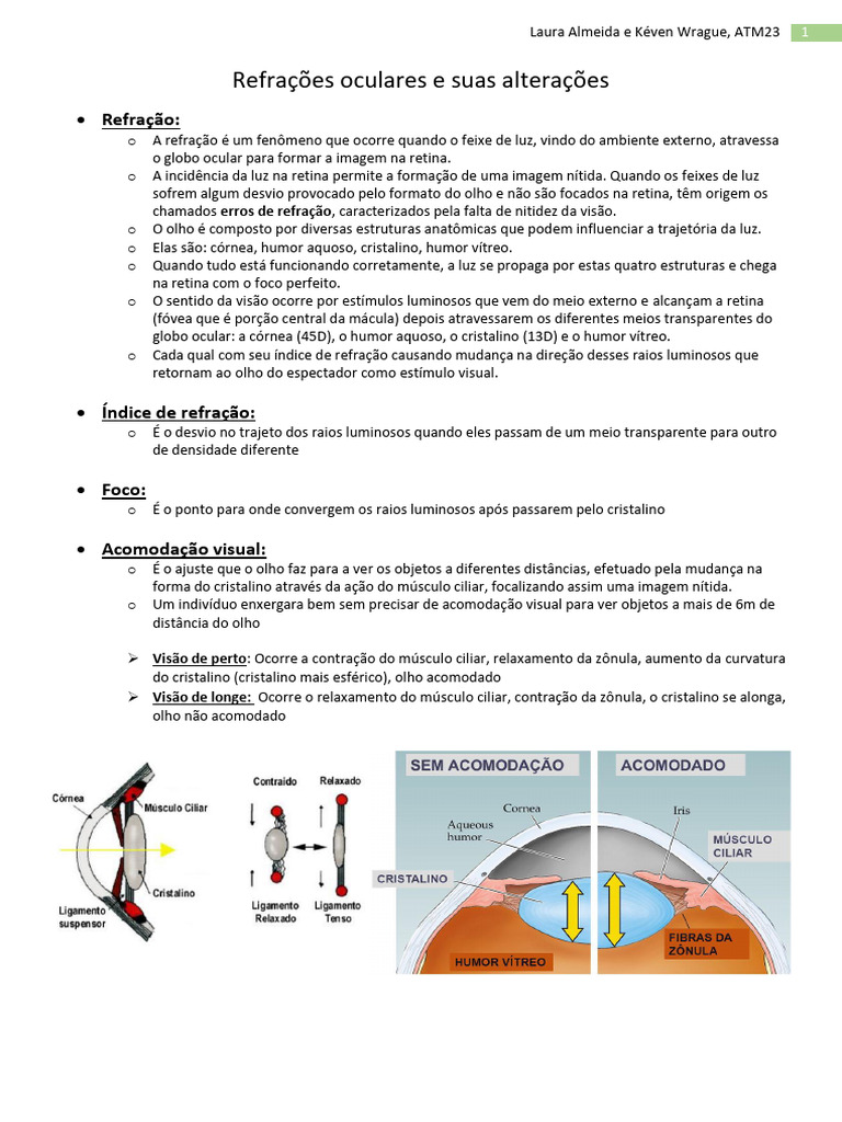 Erros de Refração Ocular e Acomodação | PDF | Miopia | Olho humano