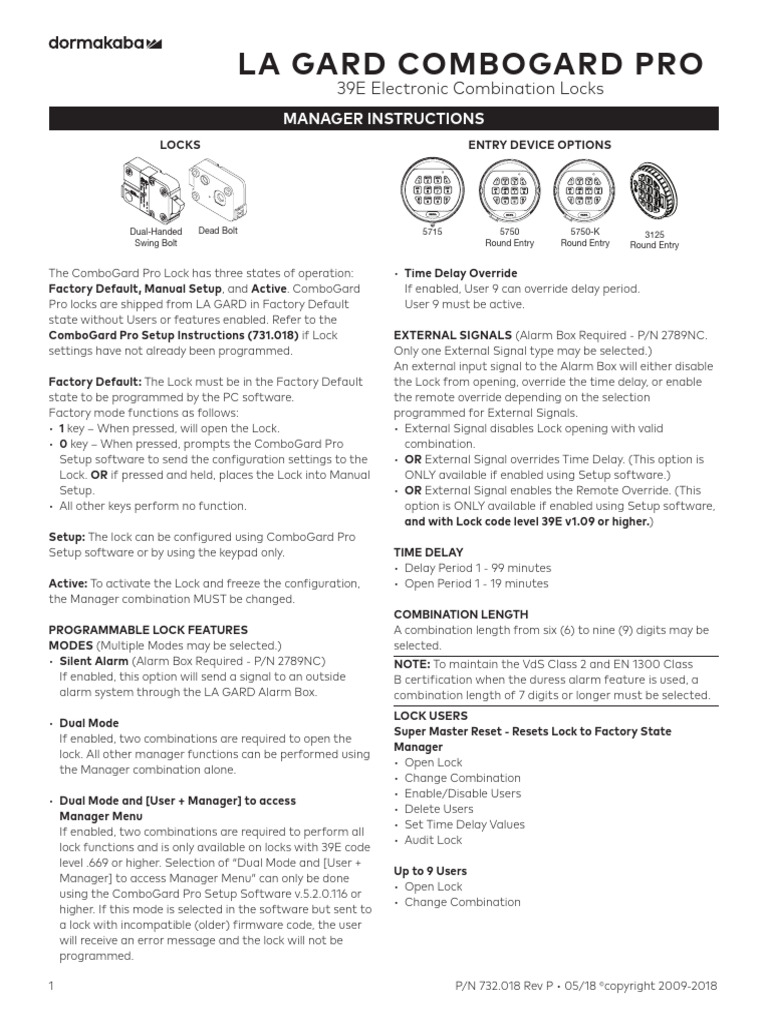 La Gard Combogard Pro 39e Electronic Combination Locks Manager ...