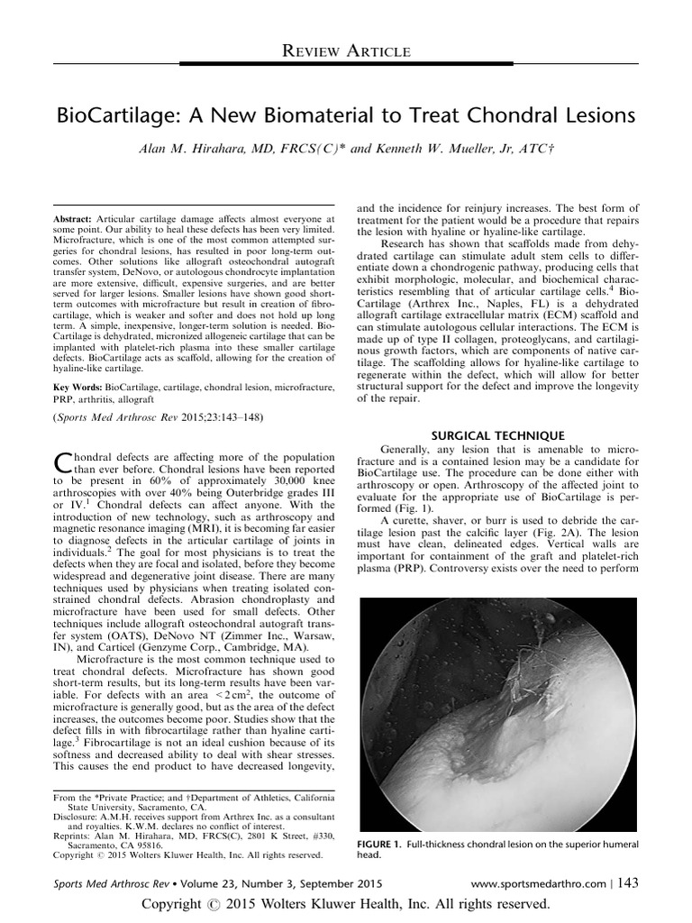 BioCartilage_ A New Biomaterial to Treat Chondral Lesions | PDF ...