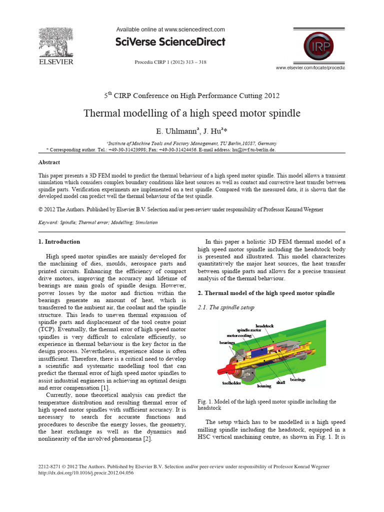 Thermal Modelling of A High Speed Motor Spindle | PDF | Heat Transfer ...