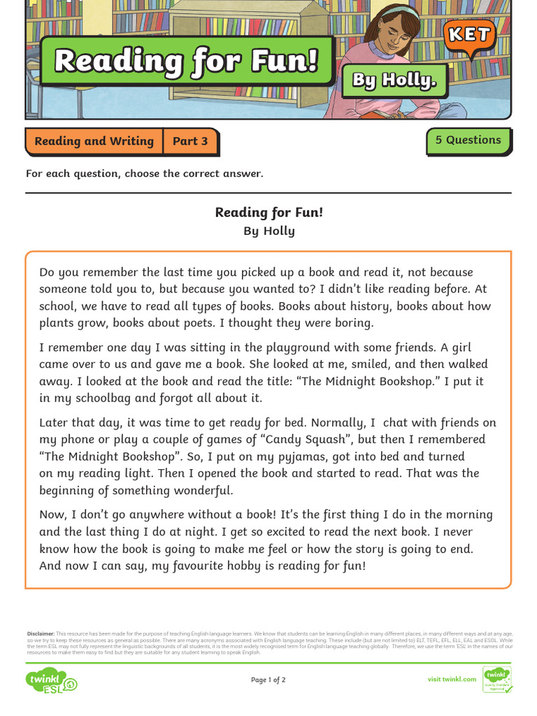 Reading for Fun: Holly's Journey | PDF | English As A Second Or Foreign ...