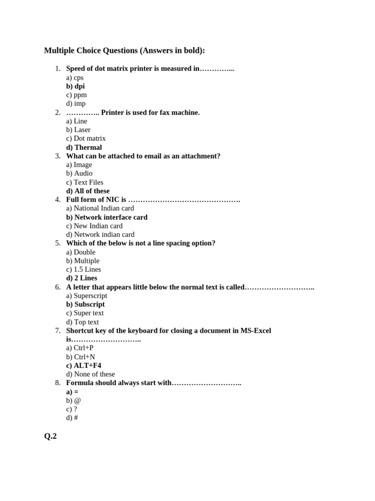 Dot Matrix Printer MCQs and Answers | PDF | Printer (Computing ...
