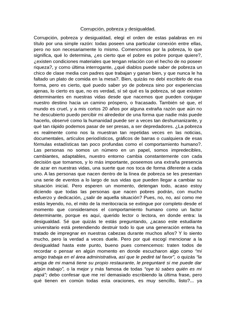 Corrupción, Pobreza y Desigualdad Social | PDF | Pobreza | Pobreza e ...