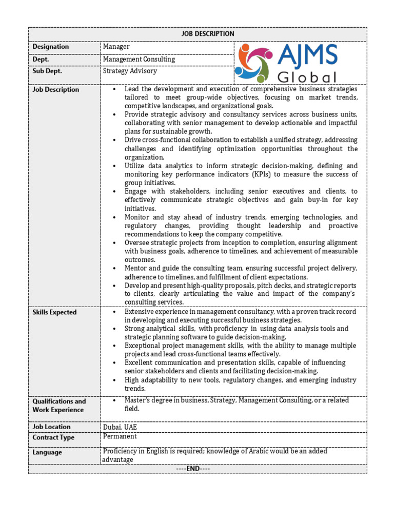 Job Description Designation Dept. Sub Dept. Job Description: Company's ...