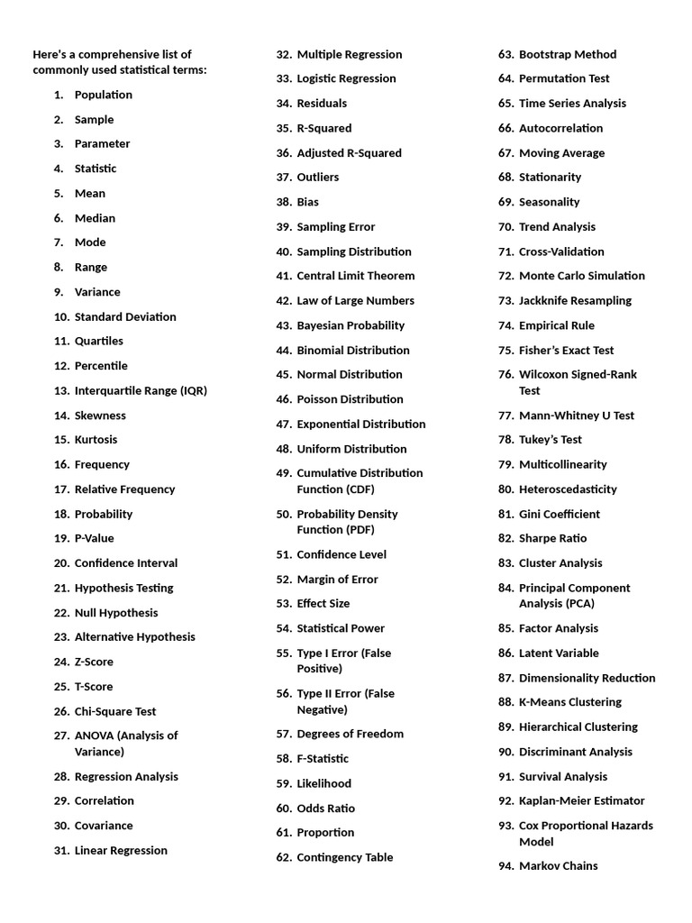 statistical terms | PDF | Resampling (Statistics) | Statistics