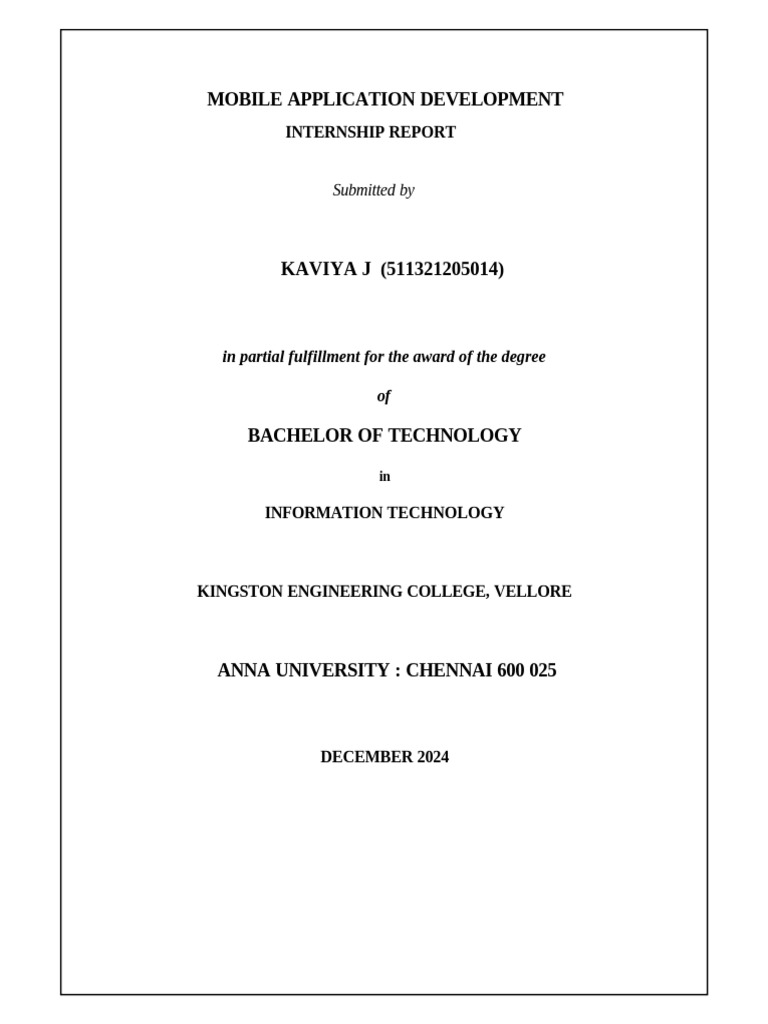 Mobile App Development Internship Report | PDF | Android (Operating ...