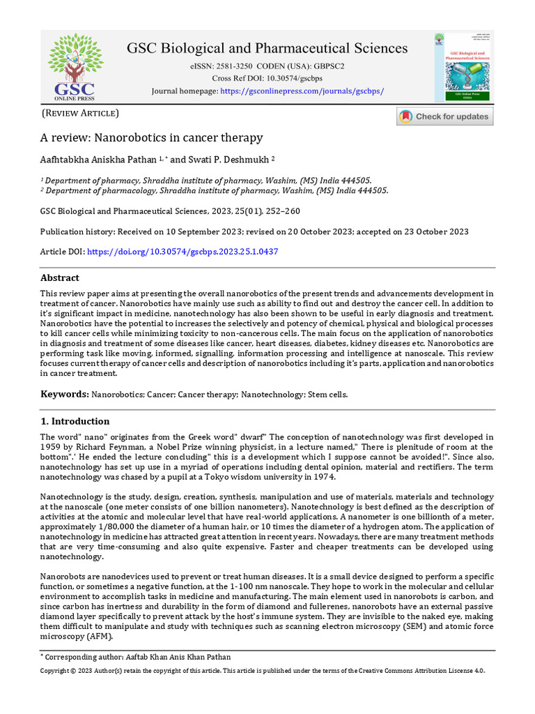 Review of Nanobots in Cancer Therapy | PDF | Stem Cell | Cancer