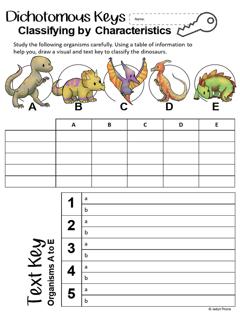 DIY Dinosaur Key - Activity | PDF for Free Printable Dichotomous Key Worksheet