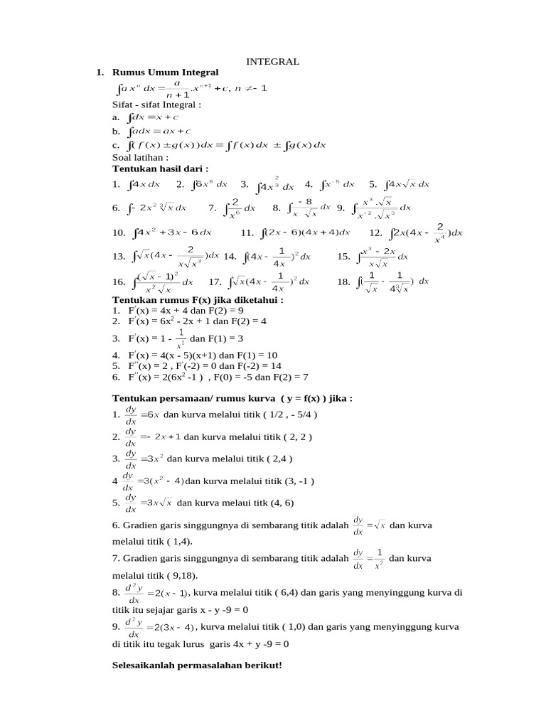 Rumus Dan Soal Latihan Integral Pdf
