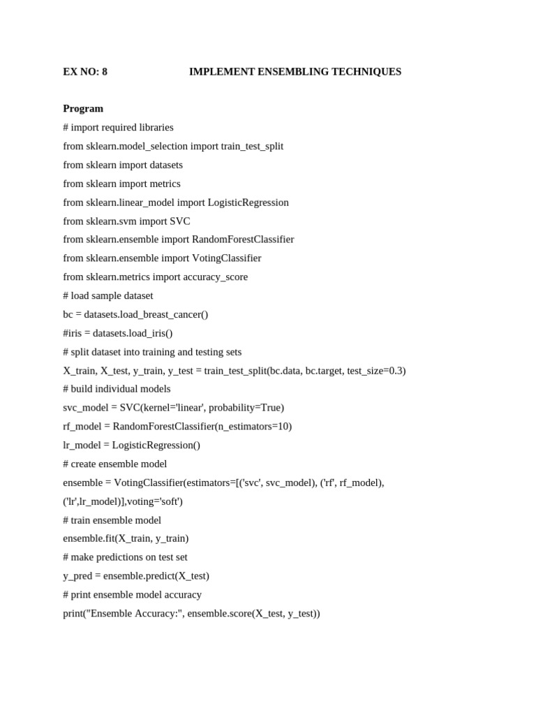 Implementing Ensemble Techniques in Python | PDF