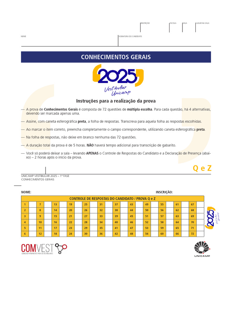 Prova de Conhecimentos Gerais UNICAMP 2025 | PDF | Mapa | Lua