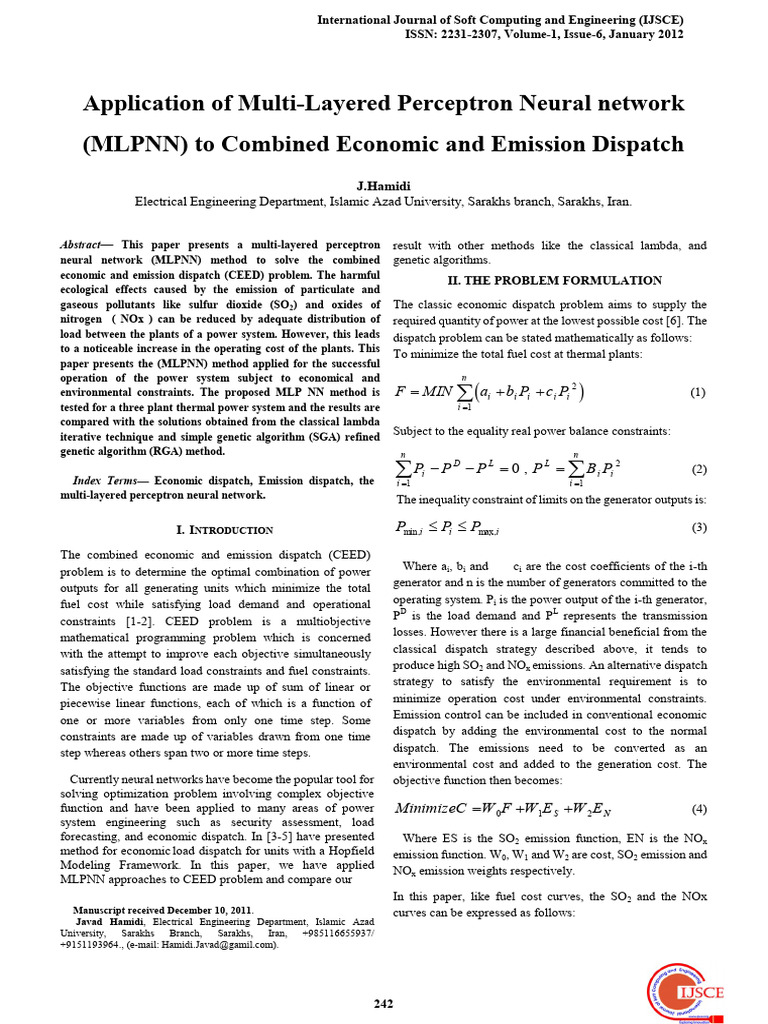 MLPNN for Economic and Emission Dispatch | PDF | Artificial Neural ...
