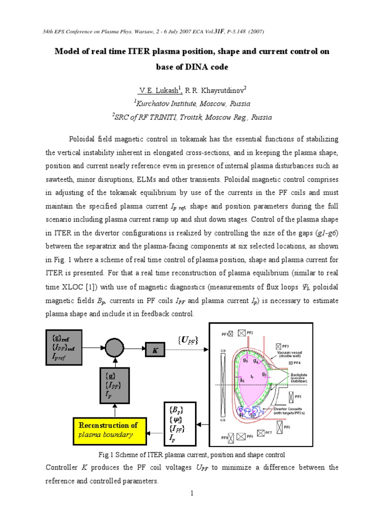ITER Plasma Control Using DINA Code | PDF | Tokamak | Plasma (Physics)