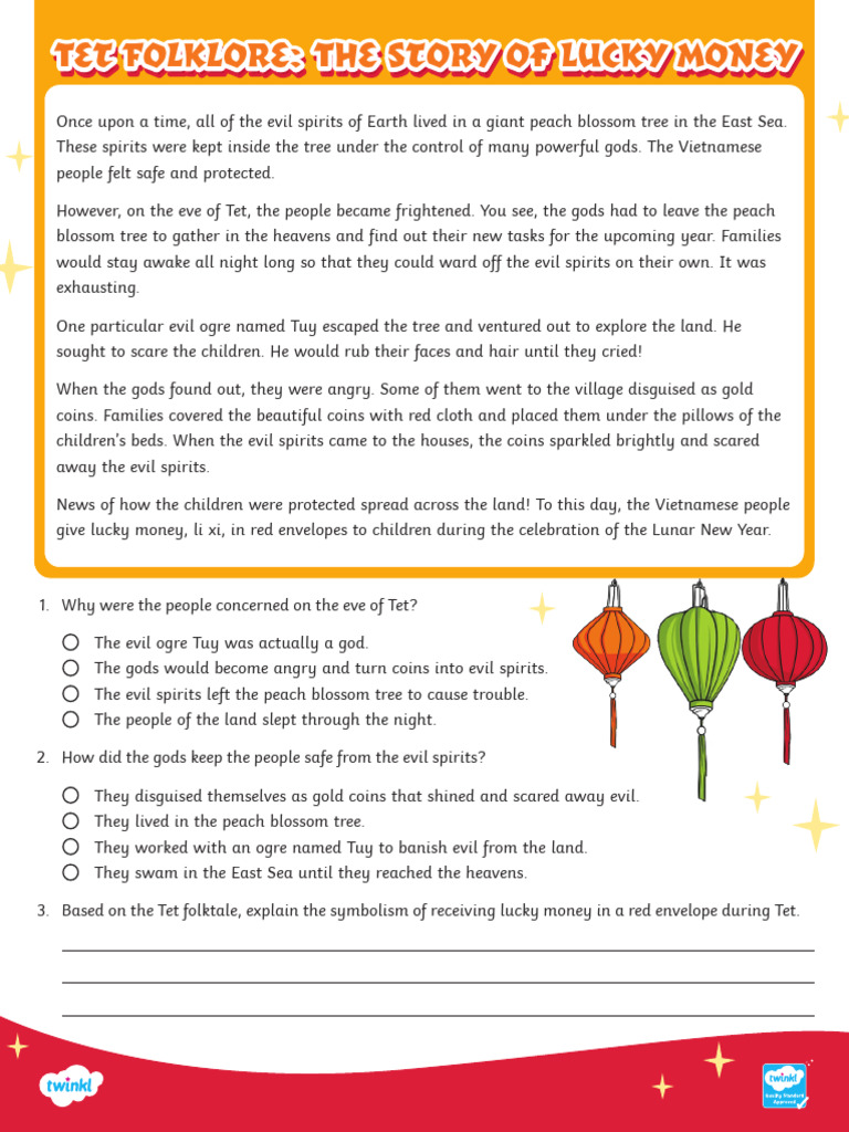 Color Tet Folklore Reading Passage Comprehension Activity Pdf