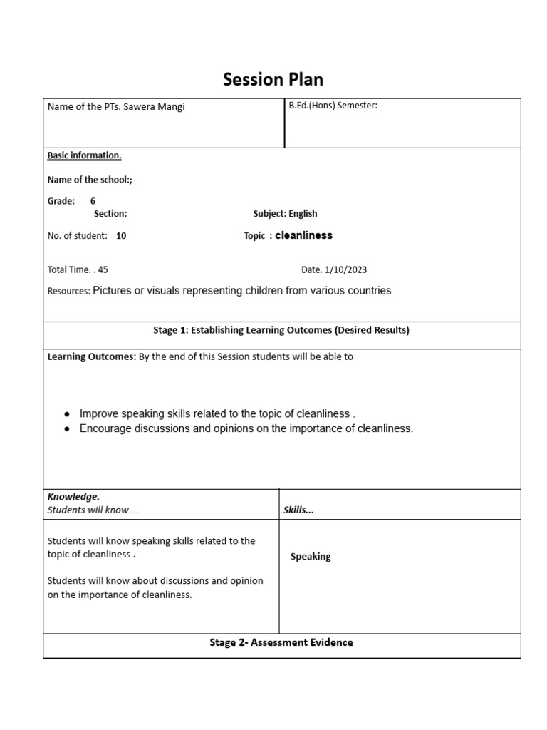 Session Plan: Name of The Pts. Sawera Mangi | PDF