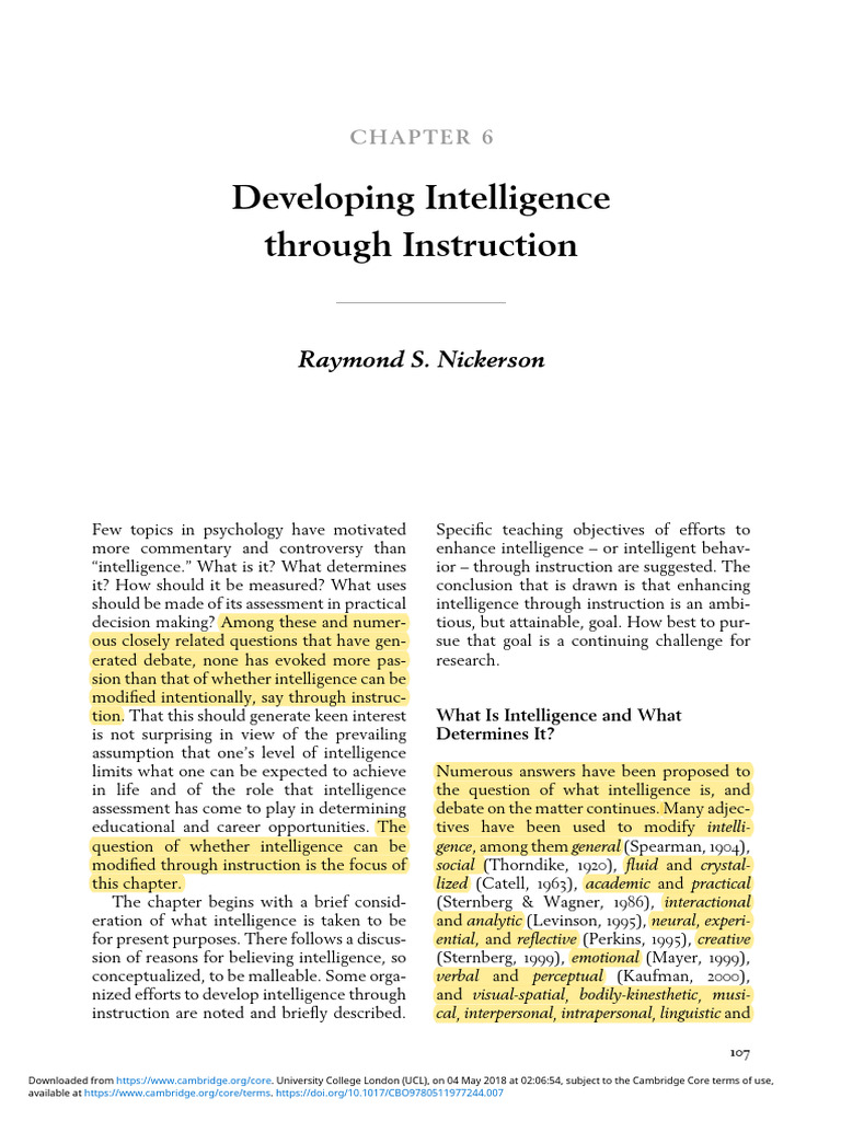 Developing Intelligence through Instruction | PDF | Twin | Intelligence ...