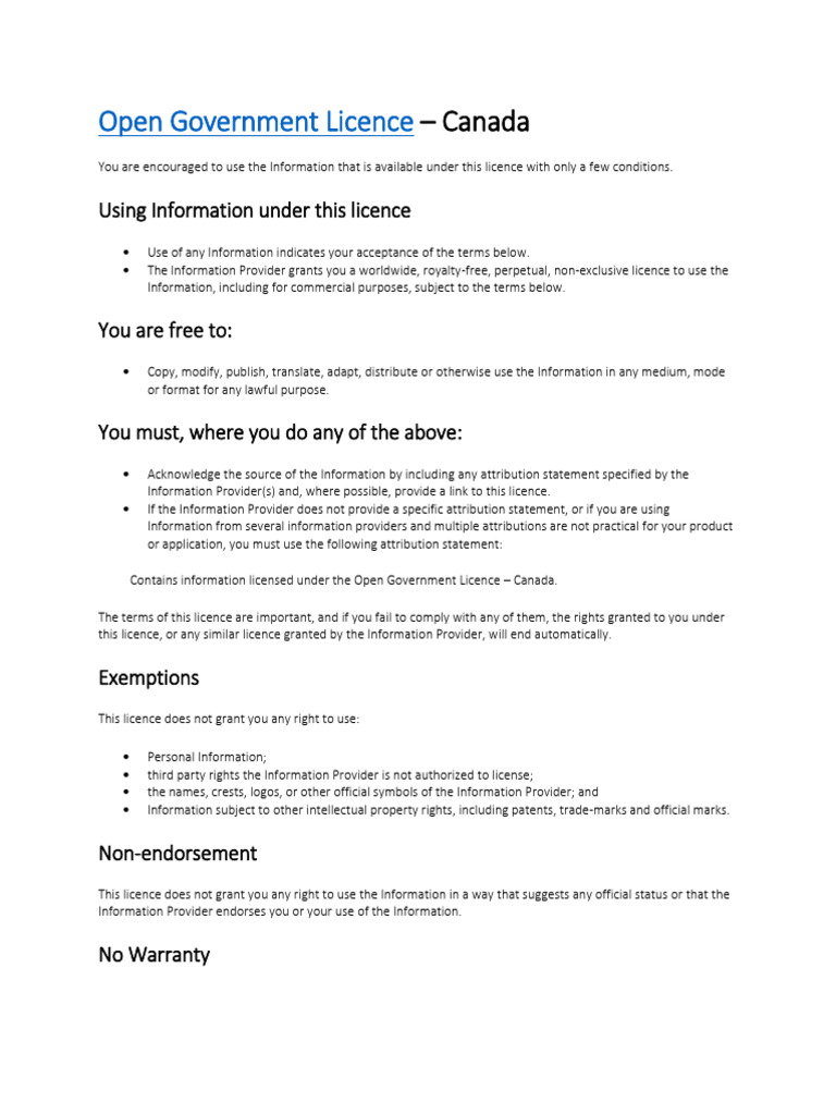 Licence du gouvernement ouvert - Canada | PDF | Licence | Informations