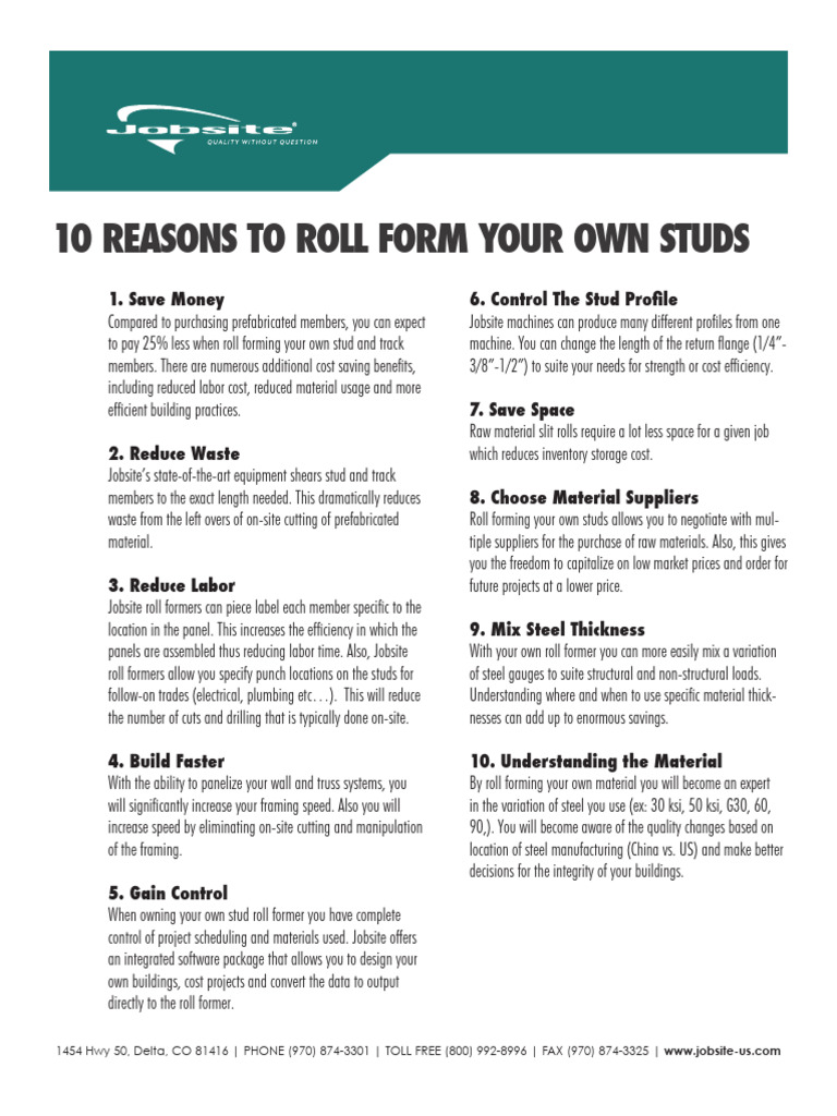 Benefits of Roll Forming Your Own Studs | PDF | Secondary Sector Of The ...